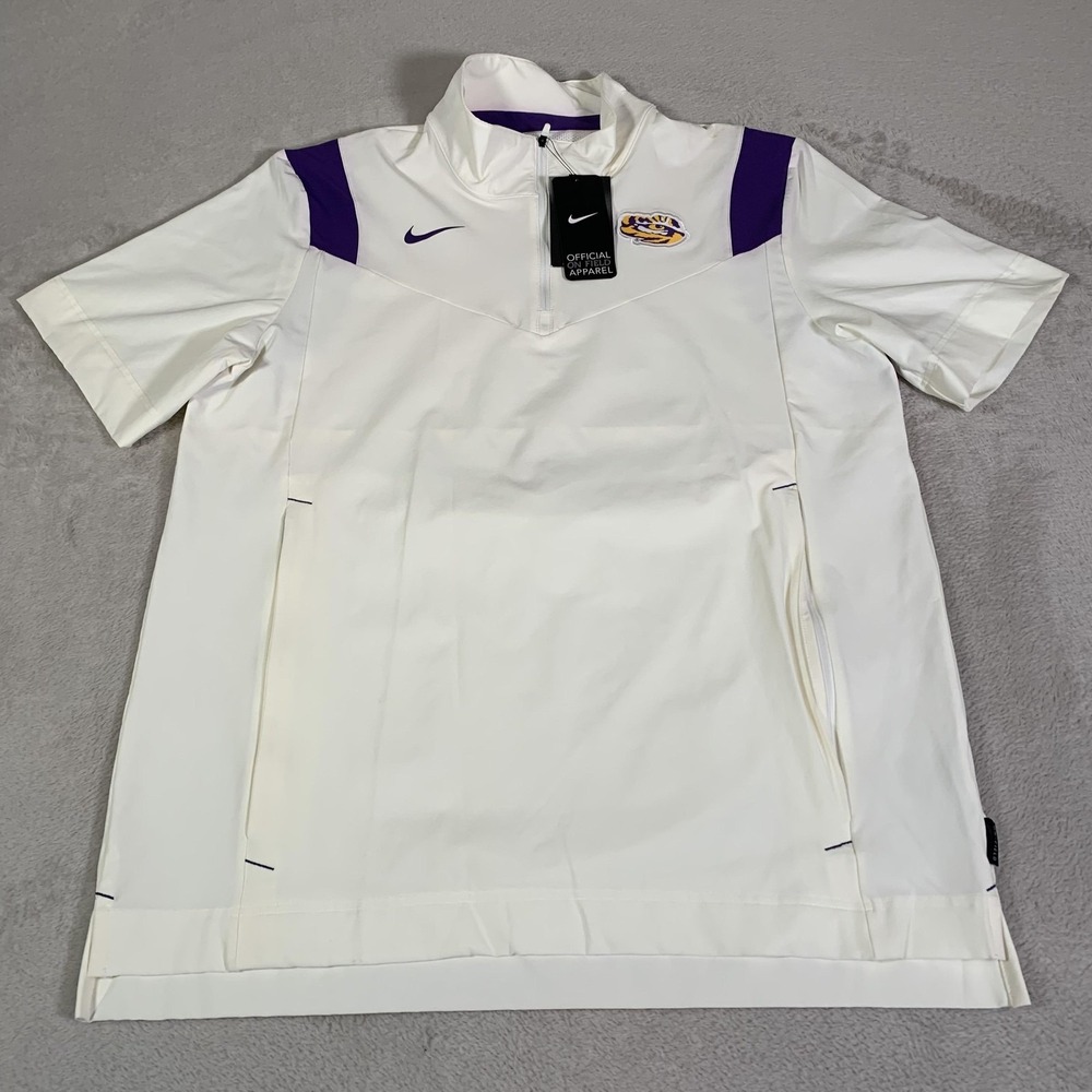 LSU Tigers Shirt Mens Medium White Football Nike On Field 1/4 Zip Coaches NEW